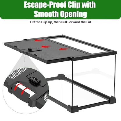 Mini Glass Reptile Enclosure Terrarium 8"x8"x6" | Top-Opening Mesh Lid with Feeding Hole, Fully Assembled Tank for Tarantulas, Isopods,Froglets & Tiny Reptiles - size: 8" x 8" x 6"