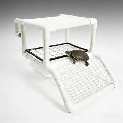 Hanging Turtle Basking Platform, 2-in-1 Turtle Dock for Basking and Laying Eggs with DIY PVC Pipes and Nesting Box, 11.5" Width Resting Area, Ramp for Reptile Frog Terrapin - size: M-11.5"