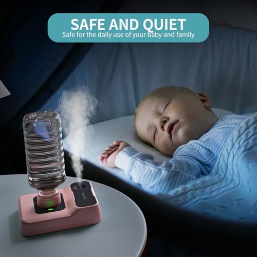 Travel Humidifier, Portable Small Humidifier for Plants, Bedroom, Office, Hotel or Car, Battery Operated Mini Cool Mist Humidifiers, Quiet 23dB, Auto-off, Night Light and BPA-Free, Pink - color: Pink