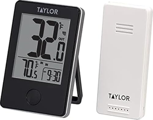 Taylor Wireless Digital Indoor Outdoor Thermometer, Easy to Read Numbers for Patio, Pool, and Indoor Areas, LCD, Black - color: Black