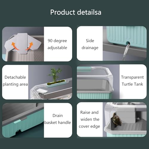 Reptile Tank Turtle Feeding Tank for Household use, Divided into Zones and Dual-use Easy Assembly(White)