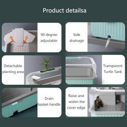 Reptile Tank Turtle Feeding Tank for Household use, Divided into Zones and Dual-use Easy Assembly(White)