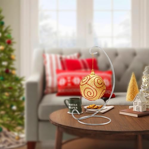 Abom 1 Pack 8in Single Ornament Display Stand, Air Plant Holder, Terrariums Hanger, Silver Iron Hanging Hook for Christmas Halloween Decoration, Glass Crystal Witch Ball, Home Wedding, Party Decor (1pcs)
