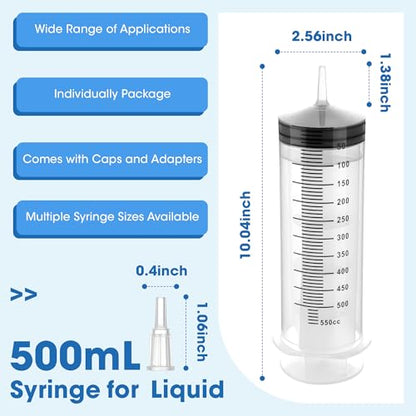 500mL Plastic Syringe for Liquid - Large Syringes with Adapter for Scientific Labs, Feeding, Oil Filling, Individually Wrapped, 1 Pack - style: 500mL