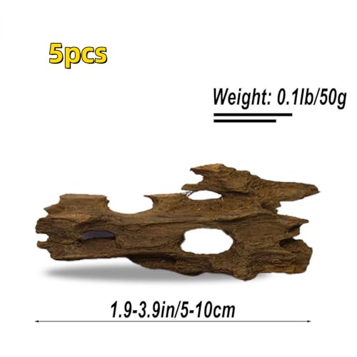 Aquarium Driftwood Shrimp Wood Natural Trunk & Assorted Branches 1.9-3.9" (5-10cm) Terrarium Ornament for Fish, Shrimp & Reptiles Habitat Decor, 5 Pcs
