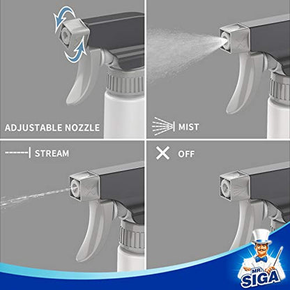MR.SIGA 16 oz Empty Plastic Spray Bottles for Cleaning Solutions, 3 Pack | Heavy duty household reusable spray bottles with measurements and adjustable leak proof nozzle - size: 470ml, 3 Pack