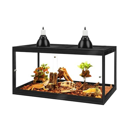 35 Gallon Bearded Dragon Tank, 32 x 16 x 16 Inch Tempered Glass Reptile Enclosure with Metal Mesh Top, Lockable Sliding Front Doors, Large Lizard and Snake Terrarium, Black - color: Black, size: 35 Gallon (32x15.5x15.5 Inch)