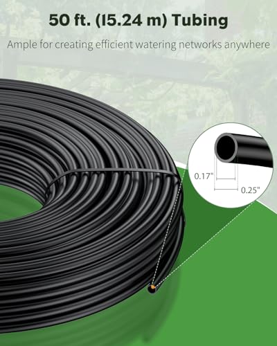 Pawfly 50 ft. 1/4 Drip Irrigation Tubing, Black Drip Irrigation Hose Roll, Polyethylene Drip Irrigation Line for Garden Watering, Blank Distribution Tubing for Drip Irrigation System - size: 50 Feet
