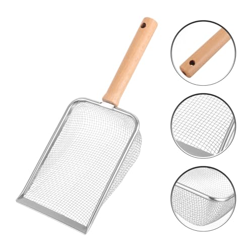 SEWACC Reusable Stainless Steel Reptile Litter Scoop with Ergonomic Wooden Handle, Wear-Resistant Pet Poop Clean Tool for Tortoises and Lizards, Big Wide Mouth Design for Easy Terrarium