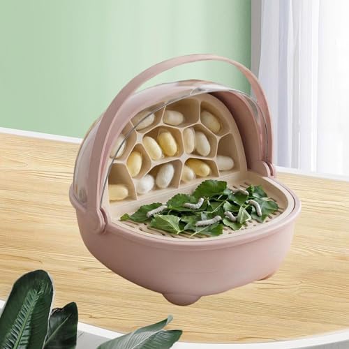 Silkworm Breeding Box Small Pet Feeding Container Transparent Removable Habitat Cage Portable Reptile House with PP for Turtle Frog Snake Suit, Pink - color: Pink