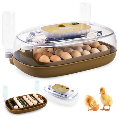 24 Eggs Incubator with Auto Water Refill & Humidity Control, Automatic Egg Turner, Built-in LED Candler, Species Pre-Programs for Chicken Duck Quail Turkey — Beginner Friendly