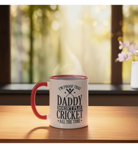Daddy doesn't play Cricket all the Time Ceramic Mug, Red/White, 11oz - color: Red/White, size: 11 Ounces