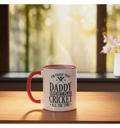 Daddy doesn't play Cricket all the Time Ceramic Mug, Red/White, 11oz - color: Red/White, size: 11 Ounces
