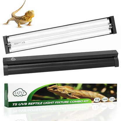 QZQ T5 UVB Reptile Light Fixture Combo Kit 24W, 10.0 UVB Light for Reptiles, Terrarium Hood Comes with Desert Reptile Lamp for Bearded Dragon, Gecko, Tortoise, Lizard - size: 24W-10.0-22.7IN