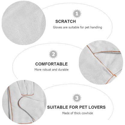 SOLUSTRE 1 Pair Leather Pet Anti-bite Gloves Fire Resistant Oil Resistant Protection Gloves for Hand and Forearm Outdoor Pet Handling