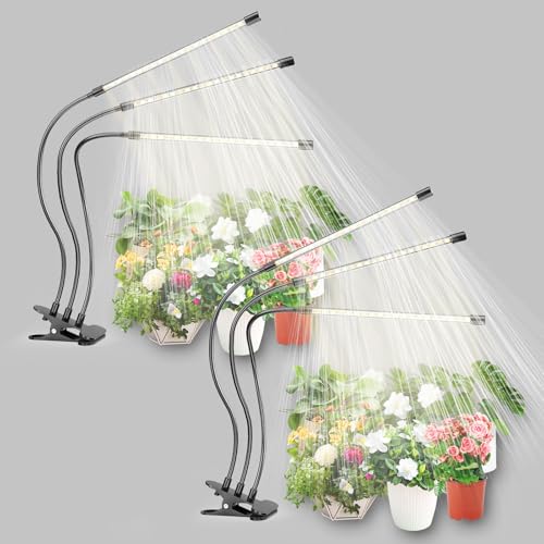 bseah Plant Light Grow Light for Indoor Plants 2 Pack, Full Spectrum Indoor Grow Lamp, 10-Level Dimmable and Auto ON & Off Timer - style: 3 Tubes 2 Pack