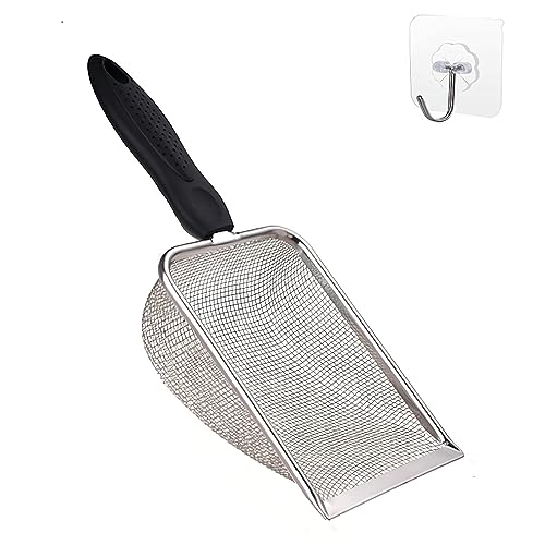 Cat Litter Scoop Stainless Steel Mesh Scooper Long Handle Deep Shovel Non-Stick Coated Metal Litter Scoop for Litter Box Kitten Pooper Lifter (Hole:3.8mm/Regular Cat Litter Scoop)