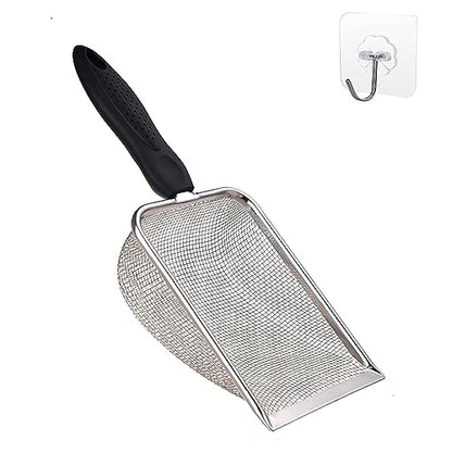 Cat Litter Scoop Stainless Steel Mesh Scooper Long Handle Deep Shovel Non-Stick Coated Metal Litter Scoop for Litter Box Kitten Pooper Lifter (Hole:3.8mm/Regular Cat Litter Scoop)