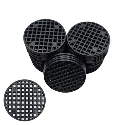 HAHIYO 50PCs 1.8Inch/4.5cm Black Round PP Plastic Flower Pot Hole Mesh Pad Bottom Grid Mat Bonsai Drainage mesh Hole Screens Gasket Prevent Soil Loss Breathable Gasket Drainage Netting for Bonsai - size: Round-1.8In-50P