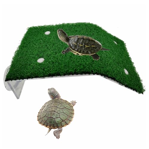 alfyng Turtle Resting Basking Platform Simulation Grass Turtle Ramp, Lawn Tortoise Climbing Ladder Resting Terrace for Reptile Frog Terrapin Amphibian - Medium - size: Medium