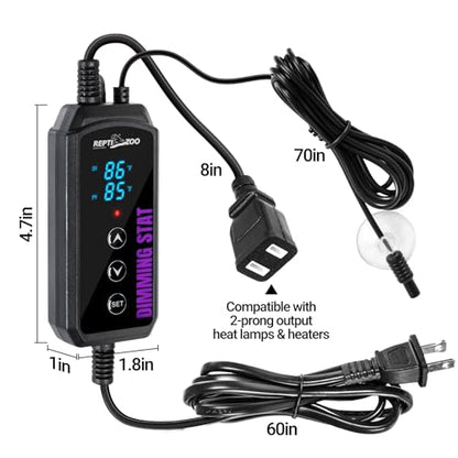 REPTI ZOO Reptile Dimming Thermostat, PID Temperature Controller with LED Digital Screen, Reptile Thermostat for Reptile Heat lamp Blub & Mat Heaters, Memory Function