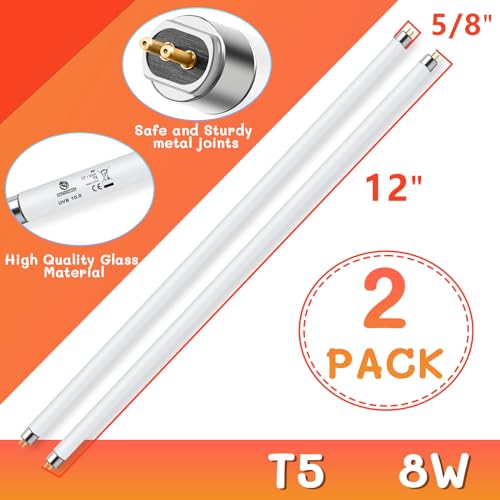 2PCS T5 UVB Reptile Light 8W 10.0,UVA UVB Light Bulb for Reptiles,Reptile UVB Lamp Tube for Bearded Dragon,12 Inchs - size: 2 pack T5 Tube-8W 10.0