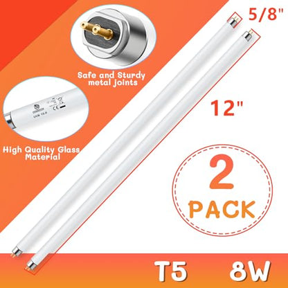 2PCS T5 UVB Reptile Light 8W 10.0,UVA UVB Light Bulb for Reptiles,Reptile UVB Lamp Tube for Bearded Dragon,12 Inchs - size: 2 pack T5 Tube-8W 10.0
