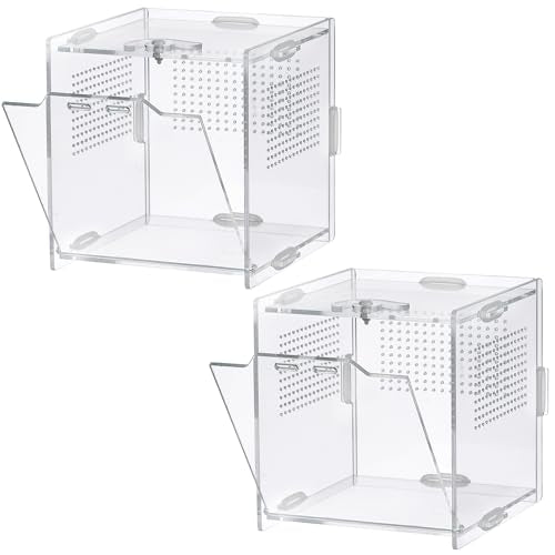 VERTUPET Jumping Spider Enclosure,2 Pack Insects Habitat,Small Arboreal Reptile Terrarium Acrylic Accessories Kit,Tarantula Enclosure Bug Cage for Frog,Crickets, Praying Mantis,Snails（4x4x4inch）