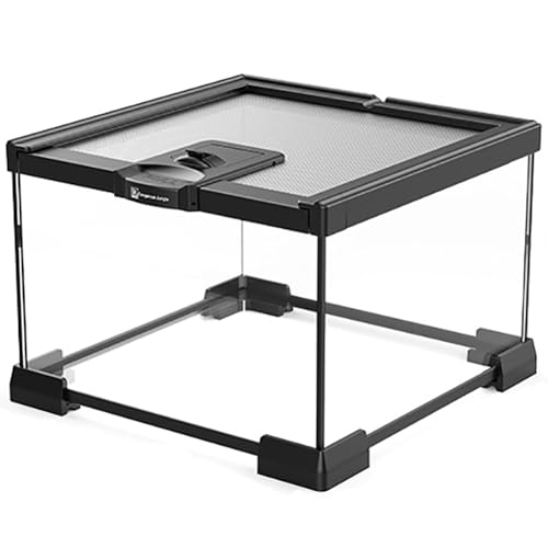 Reptile Float Glass Growth Tank, Transparent Reptile Terrarium with Wiring Hole, Eco Rainforest Feeding Box, Reptile Breeding Box Suitable for Stacking, Top Screen Ventilation Escape Proof Lid, - color: A