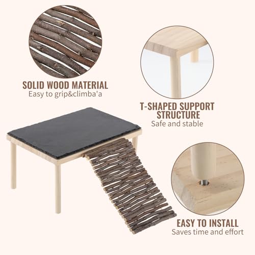 Basking Rock Platform with Climbing Ramp Slate Painted Glossy Black Platform Reptile Resting Area Bearded Dragon Hiding Burrow Reptile Tank Accessory for Tortoises Lizards Toads Geckos
