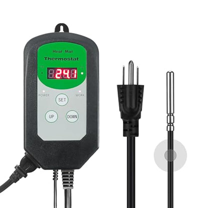 Digital Heat Mat Thermostat Temperature Controller (EMC Certified) for Seed Germination, Reptiles and Brewing Breeding Incubation Greenhouse, 42 °F to 108 °F/ 5 ℃ to 40 ℃, 1000W - size: Thermostat