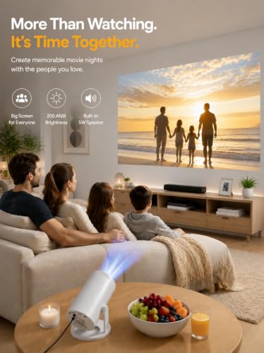Mini Smart Projector with Built-in Apps, WiFi 6 & Bluetooth 5.4, 1080P Supported Movie Projector for Home Theater, Bedroom & Outdoor Movie Nights