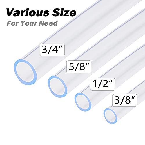 DAVCO 5/8" ID - 50 ft Clear Vinyl Tubing, Low Pressure Flexible PVC Tube, Heavy Duty UV Chemical Resistant Lightweight Plastic Vinyl Hose, BPA Free and Non Toxic, with 2 Stainless Clamps - size: 5/8"ID, style: 50 Feet