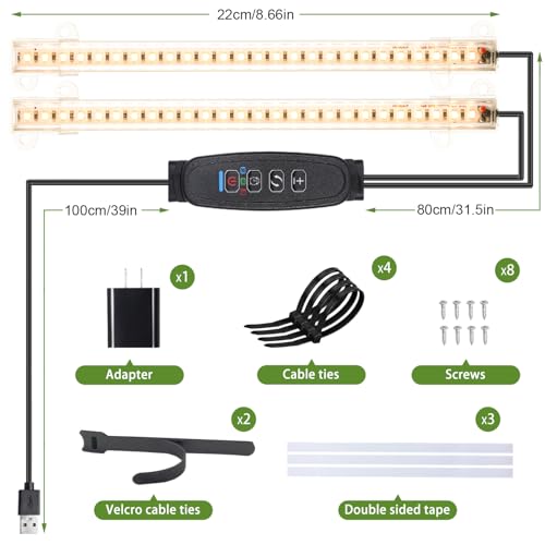 8.6'' LED Grow Light Strips, Full Spectrum 3500K Grow Lights for Indoor Plants, 2 Head with 3/9/12H Timer, 10 Dimmable Levels, Suitable for Seedling, Succulent, Plant Shelf and Greenhouse, 1-Pack - color: 2 Head 1 Pack