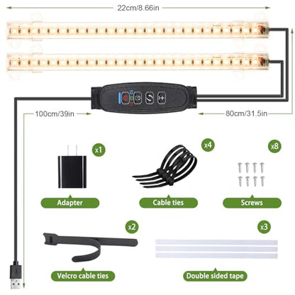 8.6'' LED Grow Light Strips, Full Spectrum 3500K Grow Lights for Indoor Plants, 2 Head with 3/9/12H Timer, 10 Dimmable Levels, Suitable for Seedling, Succulent, Plant Shelf and Greenhouse, 1-Pack - color: 2 Head 1 Pack