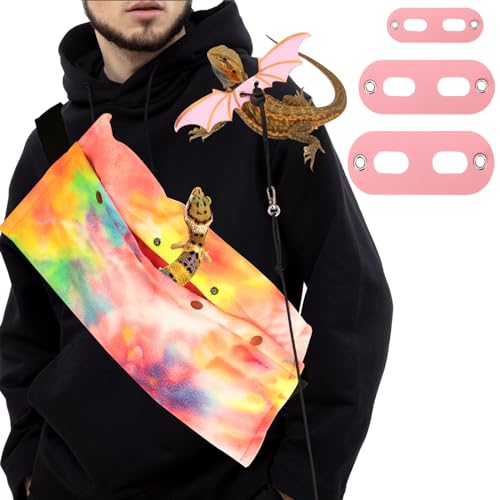 Bearded Dragon Carriers and Leather Leash with Wings,Bearded Dragon Leash Lizard Adjustable Harness,Small Pet Backpack Batwing Accessories for Outdoor Travel Walking Rest - color: Pink