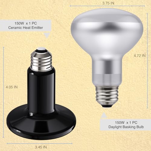 Reptile Dual Heat Lamp: 150W Ceramic Heat Emitter and Daylight Basking Bulb – Heat Bulbs Combo for Terrariums, Ideal for Bearded Dragons, Tortoises, Snakes - color: Ceramic Heat Emitter & Daylight Heat Bulb