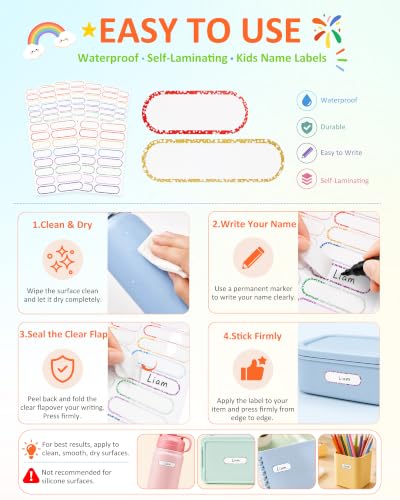 Tinabless 480 Pcs Waterproof School Labels for Kids, Stars | 480 Star Waterproof School Labels For Kids' Bottles, Pencil Cases, Notebooks, Lunch Boxes And Daycare Essentials. - color: Stars-480pcs