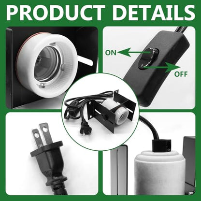 Reptile Heat Lamp Holder,Reptile Light Fixture with Thermometer,Lizard Terrarium Heat Lamp Bulb Ceramic Socket Adjustable Bracket for Bearded Dragon Gecko Snake Tortoise - size: 4.3*2.4*3.1IN