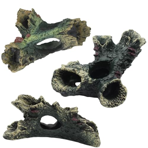 DoubleWood 3 PCS Decaying Trunk Betta Fish Ornament Driftwood Resin Crafts for Aquarium Decoration Fish Tank Wood With Holes & Caves - size: 3 Pcs