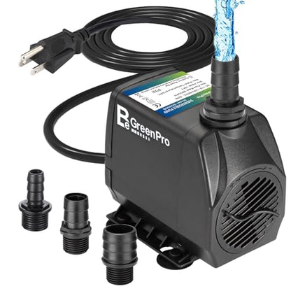 800GPH Submersible Water Pump(3000L/H 60W), Adjustable Ultra Quiet Fountain Pump with 4 Nozzles 10ft High Lift for Aquarium, Fish Tank, Pond, Waterfall, Outdoor, Hydroponics - size: 800GPH