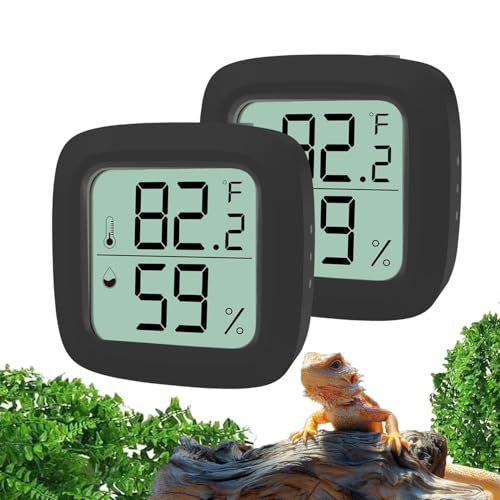 Black 2-Pack Reptile Thermometer and Hygrometer – Digital LCD Temp & Humidity Gauge for Bearded Dragon, Corn Snake, Hermit Crab, Iguana, Axolotl, Vivarium & Terrarium Setup - size: Black-2PCS