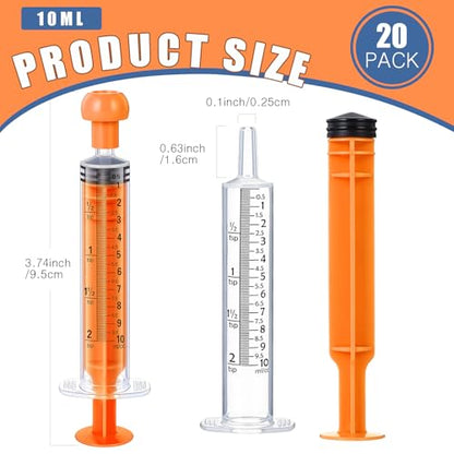 TrelaCo 20 Pack 10ml Oral Syringes with Cap for Liquid Plastic Syringe Without Needle Measuring Dispensing Tools Individually Sealed for Pets Feeding Lab Sample Injection(Orange) - size: Orange