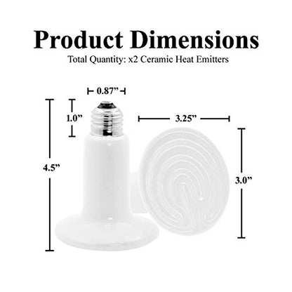 Mandala Crafts 2 White 100W No Light Ceramic Heat Emitter Che Lamp Bulbs | E26 Socket, Safe Around Water, No Noise, Infrared, for Reptile, Bearded Dragon, Turtle, Lizard, Snake, Chicken Coop, Brooder - color: White