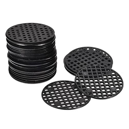 MECCANIXITY 50 Pcs Flower Pot Hole Mesh Pad 1.8" Invisible Rigid Round Plastic Bottom Grid Drainage Screens Prevent Soil Loss for Flower Plant, Bonsai Black - size: 1.8 inches
