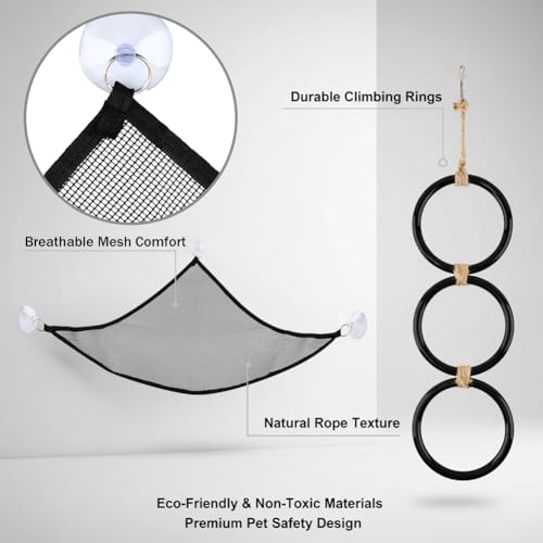 Snake Climbing Rings with 2 Hammock for Ball Python & Corn Snake, Reptile Enrichment Toys for Snake, Ball Python Tank Decor Reptiles Climbing Toy Hammocks (Black)