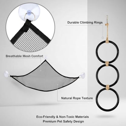 Snake Climbing Rings with 2 Hammock for Ball Python & Corn Snake, Reptile Enrichment Toys for Snake, Ball Python Tank Decor Reptiles Climbing Toy Hammocks (Black)