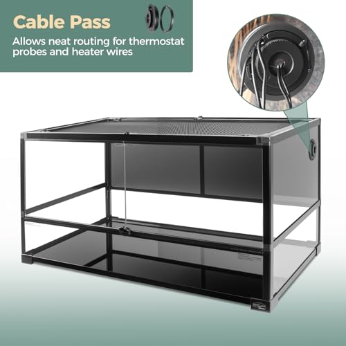 70 Gallon Full Glass Reptile Tank, 40" x 20" x 20" Quick Fold Reptiles Enclosure with Waterproof Base, Top Screen Ventilation, Front Opening Large Terrarium for Bearded Dragon, Ball Python, Snake - size: 40" x 20" x 20"