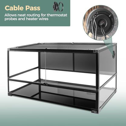 70 Gallon Full Glass Reptile Tank, 40" x 20" x 20" Quick Fold Reptiles Enclosure with Waterproof Base, Top Screen Ventilation, Front Opening Large Terrarium for Bearded Dragon, Ball Python, Snake - size: 40" x 20" x 20"