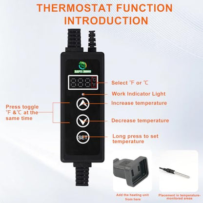 Reptile Dimming Thermostat, PID Thermostats for Reptile Tanks, Digital Thermostats for Reptile Heating Mat & Heaters, Breeding Incubation, Seed Germination (68-122°F/20-50℃)